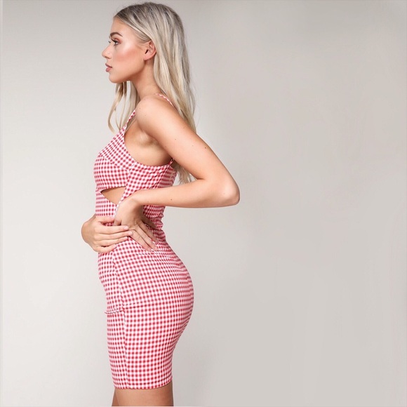 LAST ONE Gingham Cutout Mini Dress, Red Gingham - Picture 3 of 5